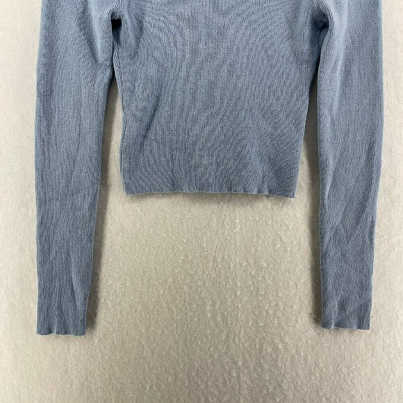 Fashion Nova Cardigan Women's Sz L Blue Knitted Button-Up V-Neck Cropped - Picture 9 of 11